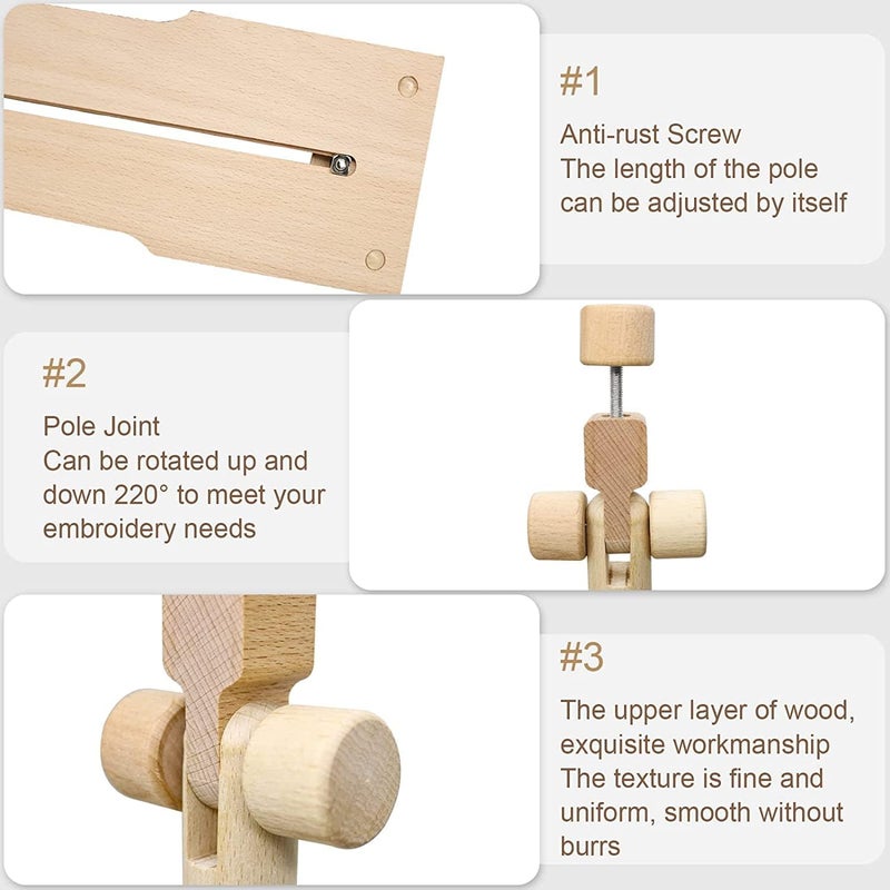 GuoFa Adjustable Beech Wood Embroidery Stand - Rotated Cross Stitch Needlepoint Holder, Quilting Tapestry Scroll Hoop Frame for Craft Sewing - Image 3